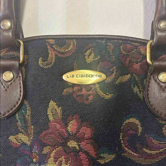 Liz Claiborne Black and Brown Floral Shoulder Bag like new tapestry - Picture 2 of 5
